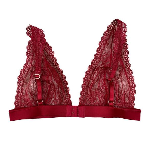 Victoria's Secret Women's 36C Red Satin Sheer Lace Rhinestone Triangle Bralette - Picture 3 of 6